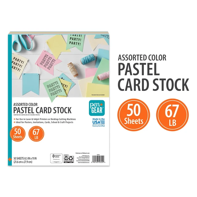 Alt view image 5 of 5 - Pen+Gear Card Stock, Assorted Pastel, 8.5" x 11", 67lb, 50 Sheets