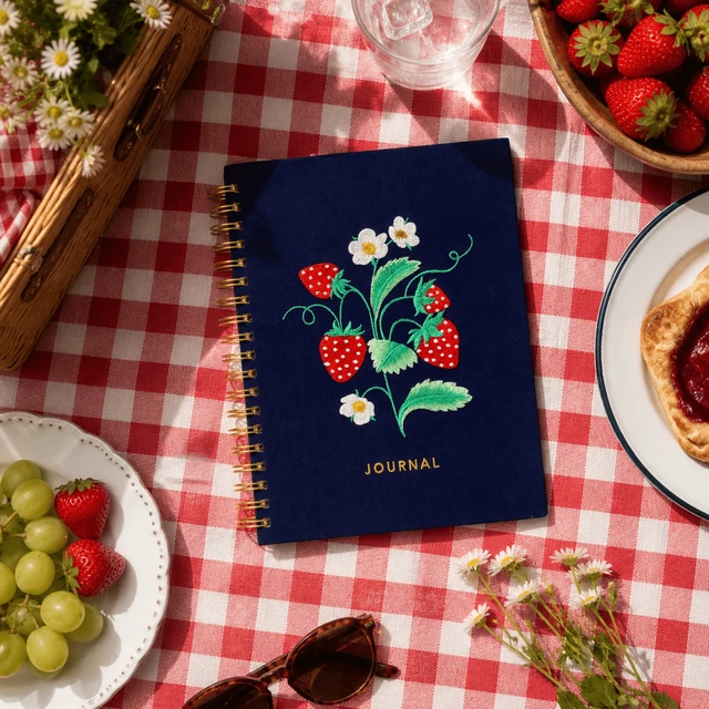 Alt view image 5 of 5 - Ecokind Embroidered Strawberry Journal, 10.125"x8.15", 105 Sheets
