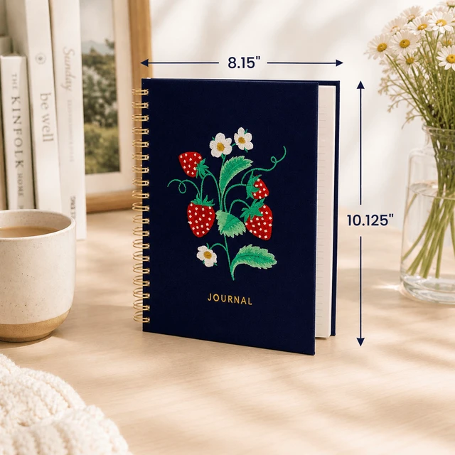 Alt view image 3 of 5 - Ecokind Embroidered Strawberry Journal, 10.125"x8.15", 105 Sheets