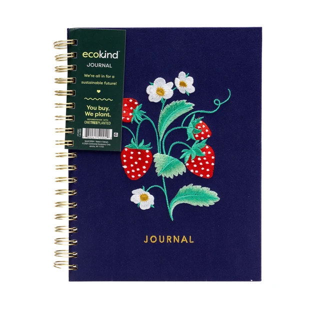 Alt view image 2 of 5 - Ecokind Embroidered Strawberry Journal, 10.125"x8.15", 105 Sheets