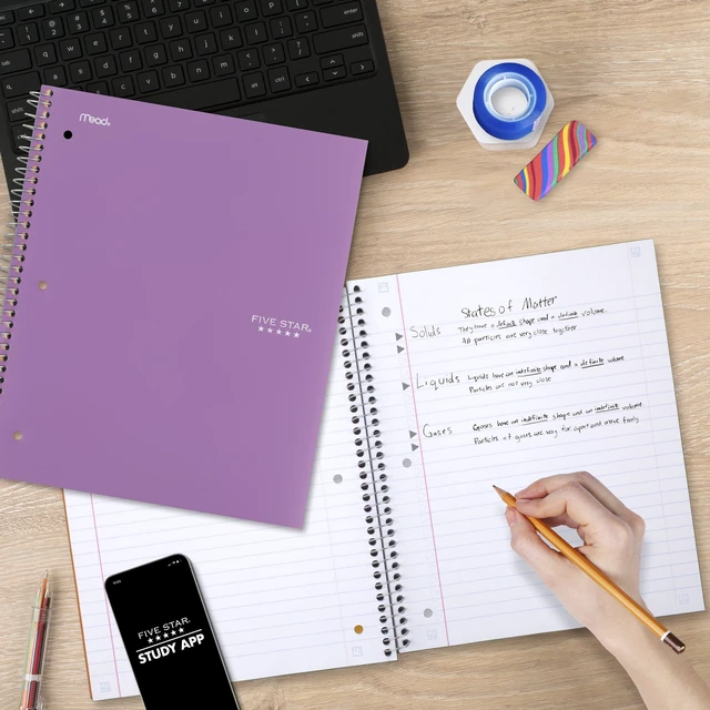 Alt view image 7 of 7 - Five Star 5 Subject Spiral Notebook + Study App, Wide Ruled, 8" x 10.5", Amethyst