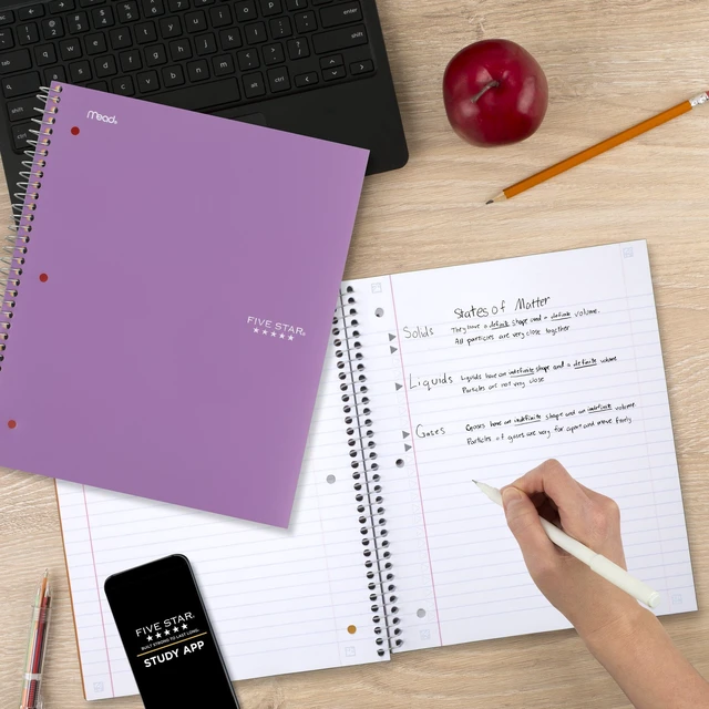 Alt view image 3 of 7 - Five Star 5 Subject Spiral Notebook + Study App, Wide Ruled, 8" x 10.5", Amethyst