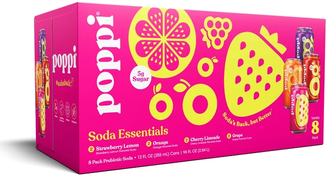 Main image of Poppi Soda Essentials Prebiotic Variety Pack, 12 fl oz, 8 Cans