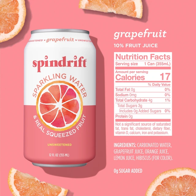 Alt view image 3 of 6 - Spindrift Sparkling Water Grapefruit, 12 fl oz, 8 Count, Real Squeezed Fruit, No Sugar Added, 17 Calories