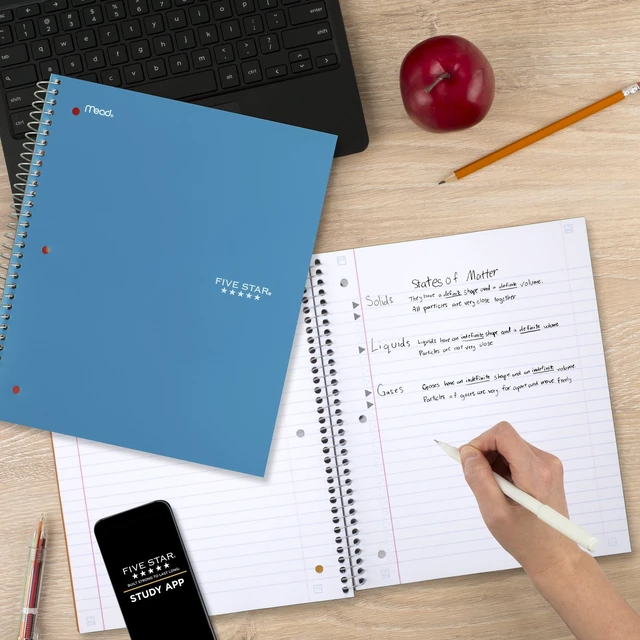 Alt view image 5 of 7 - Five Star Spiral Notebook, 5 Subject, Wide Ruled, 8"x10.5", with Study App