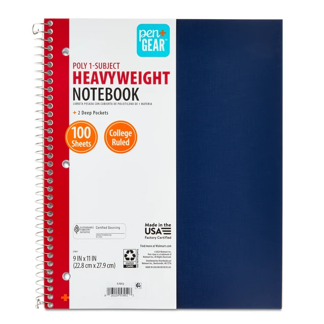 Alt view image 5 of 6 - Pen+Gear (2 Pack) College Ruled 1-Subject Poly Notebook, Blue Sapphire, 9in x 11in, 100 Sheets