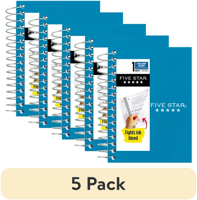 Main image of 5 Pack Five Star Fat Lil' Spiral Notebook, College Ruled, 200 Sheets, Poly, 3.5"x5.5", Tidewater Blue
