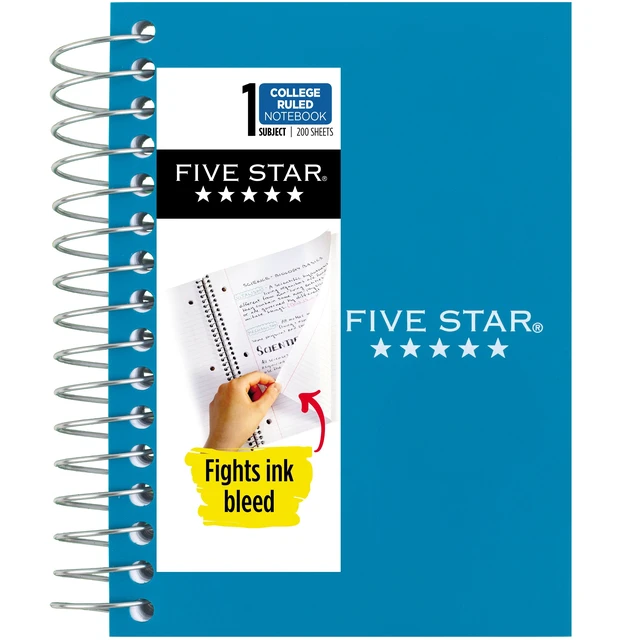 Alt view image 3 of 6 - 5 Pack Five Star Fat Lil' Spiral Notebook, College Ruled, 200 Sheets, Poly, 3.5"x5.5", Tidewater Blue