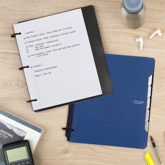 Alt view image 3 of 6 - Five Star Flex Refillable College Ruled Notebook, 1", Pacific Blue, Plastic, 3 Ring, 60 Sheets with Study App