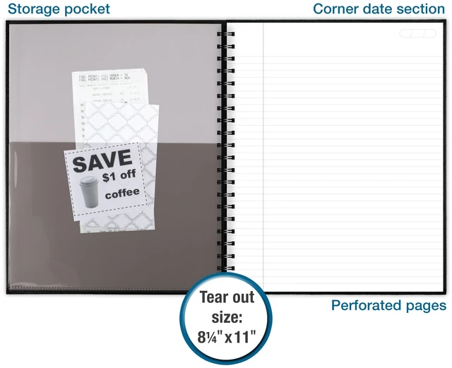 Alt view image 5 of 6 - Cambridge Limited Legal Ruled Business Notebook, 8" x 11", Hardcover, Wirebound, 96 Sheets, Black, with Pocket