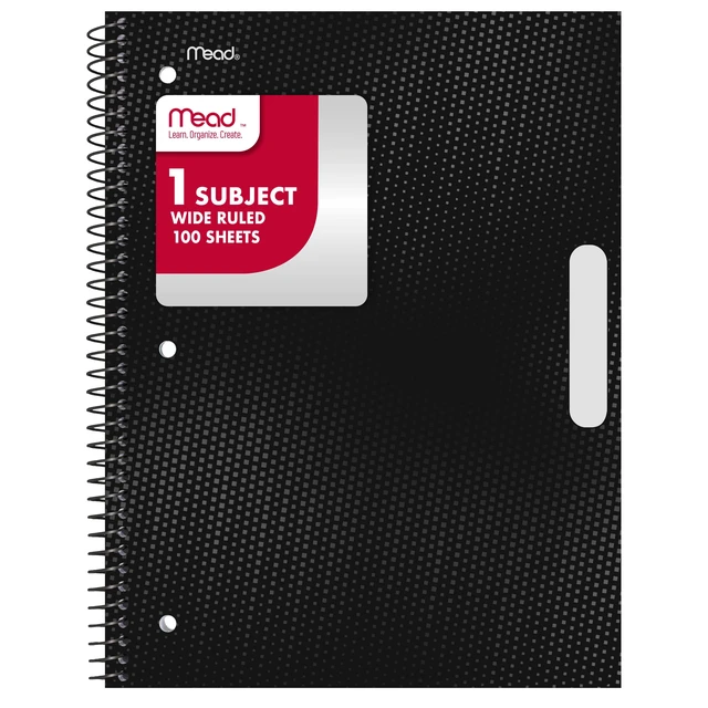 Alt view image 6 of 6 - Mead 1 Subject Wide Ruled Notebook, 2 Pack, 8" x 10.5", Black, Poly, Spiral, 100 Sheets