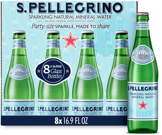 Main image of S.Pellegrino Sparkling Natural Mineral Water, 16.9 fl oz Glass Bottles, 8-Pack (1.056 Gallon)
