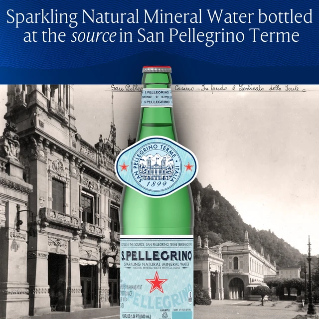 Alt view image 3 of 5 - S.Pellegrino Sparkling Natural Mineral Water, 16.9 fl oz Glass Bottles, 8-Pack (1.056 Gallon)