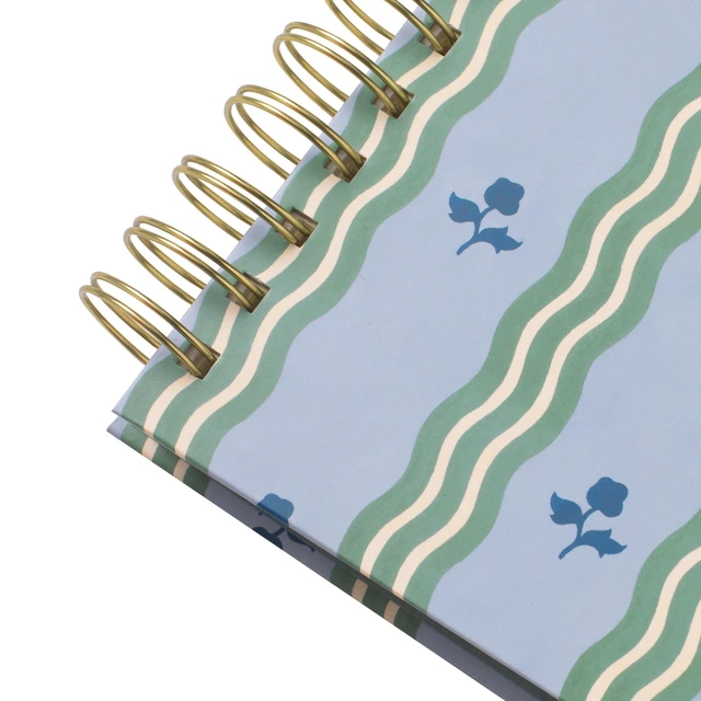 Alt view image 2 of 4 - Papier To Go B5 Size College Ruled Lined Notebook Spiral Hardcover 7.1x10 Inches Stripe and Floral Print Ric Rac Blue
