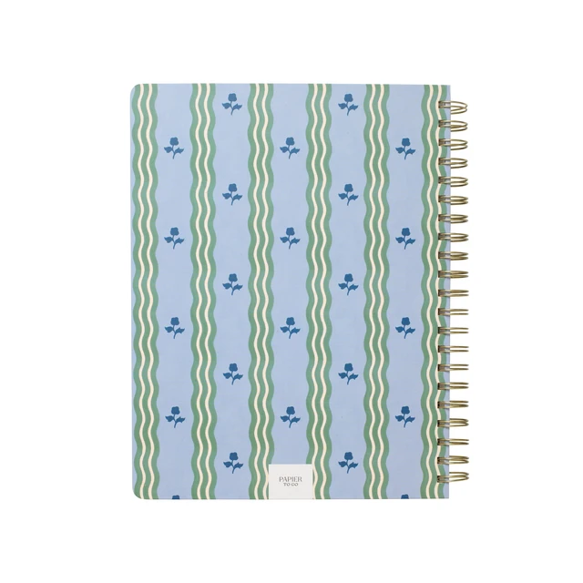 Alt view image 4 of 4 - Papier To Go B5 Size College Ruled Lined Notebook Spiral Hardcover 7.1x10 Inches Stripe and Floral Print Ric Rac Blue