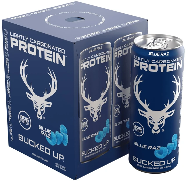 Main image of Bucked Up Blue Raz Lightly Carbonated Protein 12 Fl Oz 4 Pack