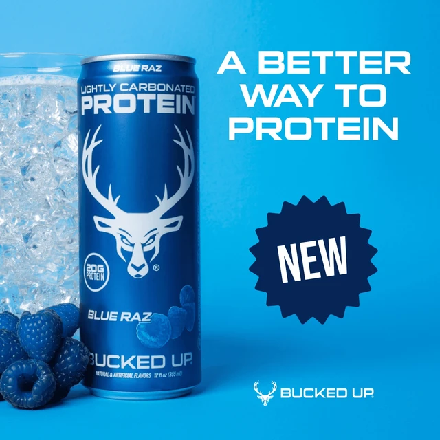 Alt view image 2 of 6 - Bucked Up Blue Raz Lightly Carbonated Protein 12 Fl Oz 4 Pack