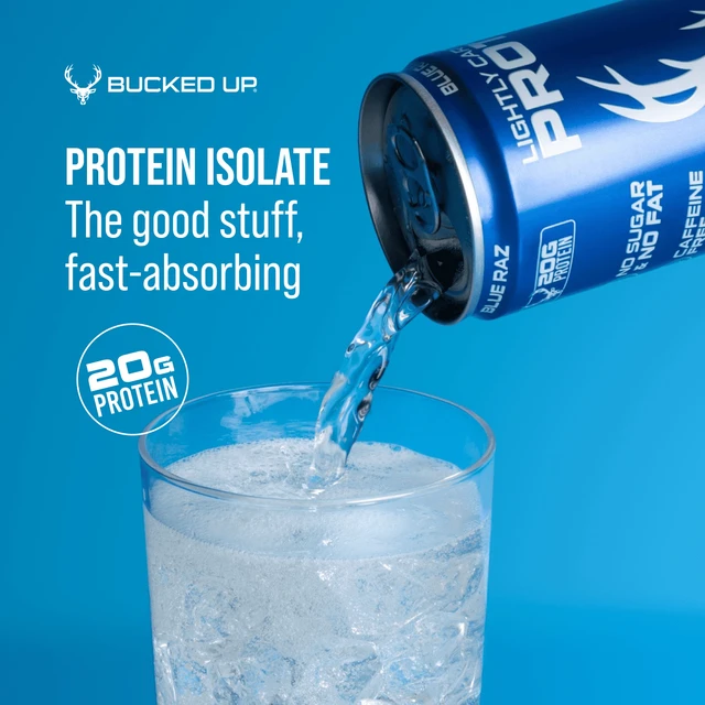 Alt view image 4 of 6 - Bucked Up Blue Raz Lightly Carbonated Protein 12 Fl Oz 4 Pack
