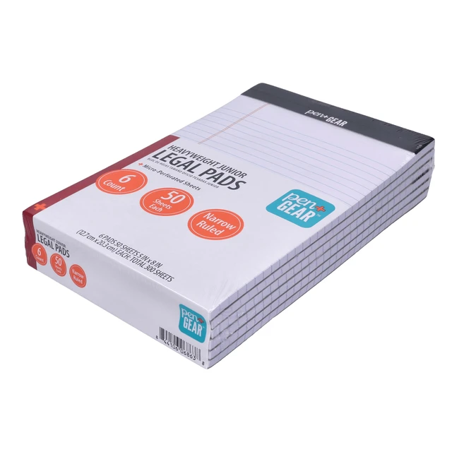 Alt view image 2 of 6 - Pen+Gear Narrow Ruled Heavyweight Junior Legal Pads, 5"x8", White Paper, 50 Sheets Each, 6 Pack