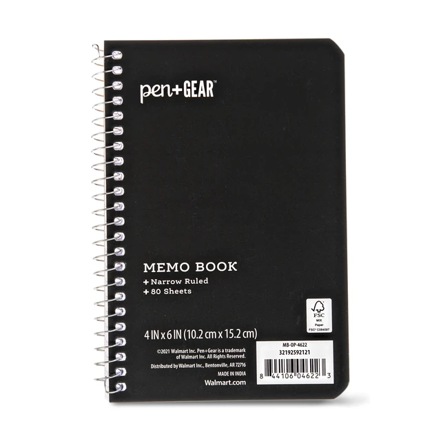 Alt view image 2 of 5 - Pen+Gear Memo Book (4-Pack), 4in x 6in, Narrow Ruled, 80 Sheets, Black, Spiral Bound, Paper Cover