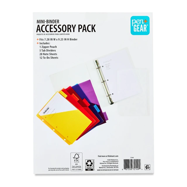 Alt view image 3 of 6 - Pen+Gear 38-Piece Mini-Binder Accessory Pack, Zipper Pouch, Tab Dividers and Note Sheets