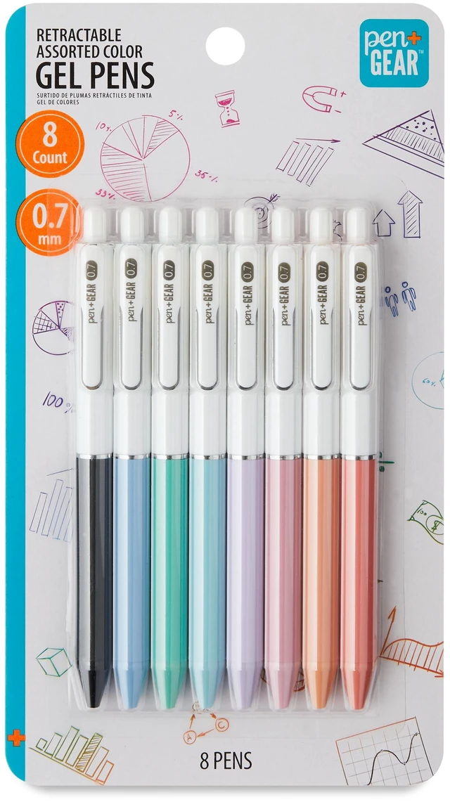 Main image of Pen+Gear Retractable Gel Pen, Medium Point, 0.7mm, Assorted Colors, 8 Count