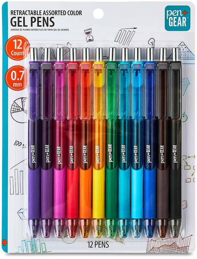 Main image of Pen+Gear Retractable Gel Pens, 0.7mm Medium Point, Assorted Ink, 12 Count