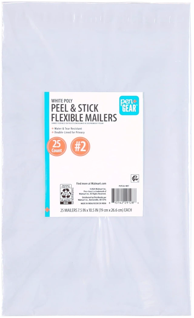 Main image of Pen+Gear Self-Seal Poly Flexible Mailers #2, 7.5"x10", White, 25-Count