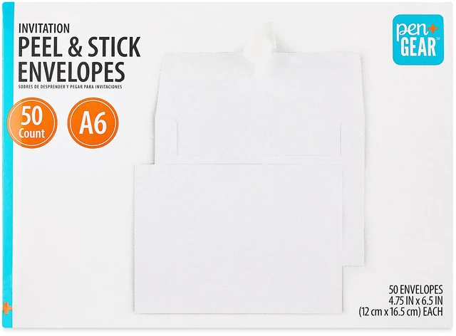 Main image of Pen+Gear A6 Invitation Peel and Stick Envelopes, White, 4.75in x 6.5in, 50Count