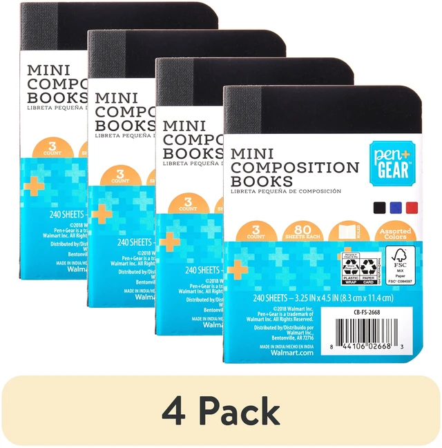 Main image of Pen+Gear Ruled Mini Composition Books, 4 Pack, 3.25in x 4.5in, 80 Sheets, Assorted Colors