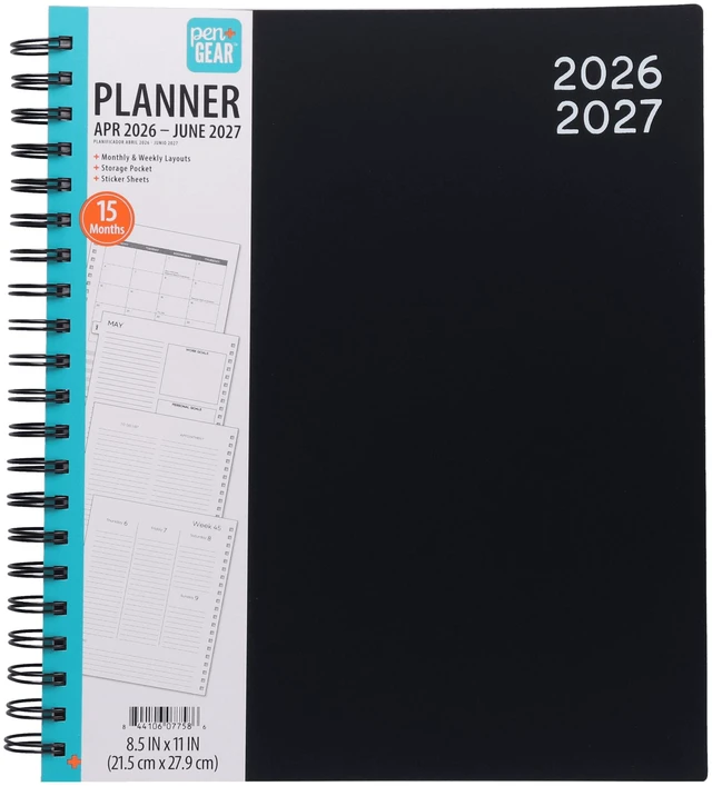 Main image of Pen+Gear 15-Month Weekly Planner, 8.5in x 11in, Black, April 2026-June 2027