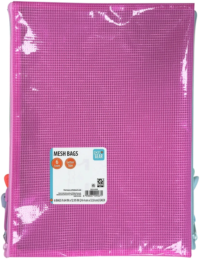 Main image of Pen+Gear Letter Size Mesh Zipper Bags, 6 Count, Assorted Colors