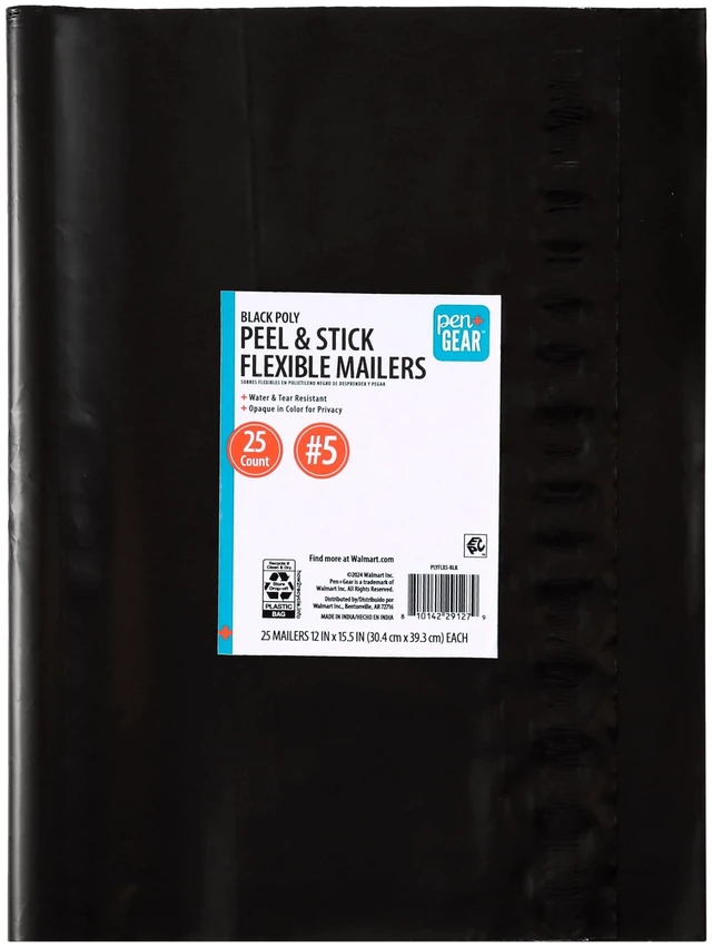 Main image of Pen+Gear #5 Self-Seal Poly Flexible Mailers, 12in x 15.5in, Black, 25 Count