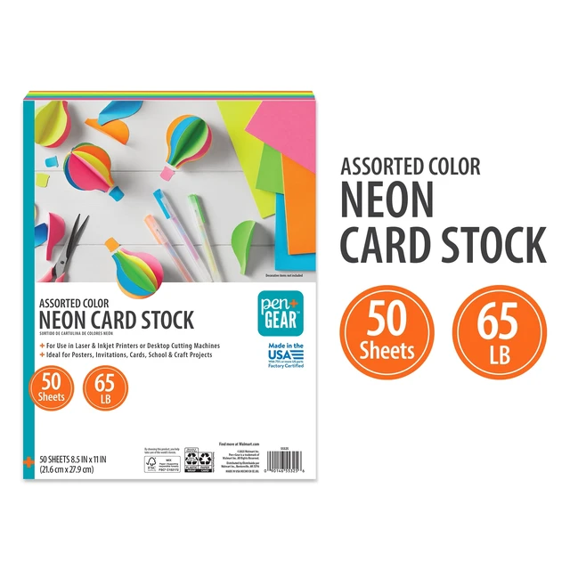 Alt view image 5 of 5 - Pen+Gear Assorted Neon Card Stock, 8.5" x 11", 65 lb, 50 Sheets