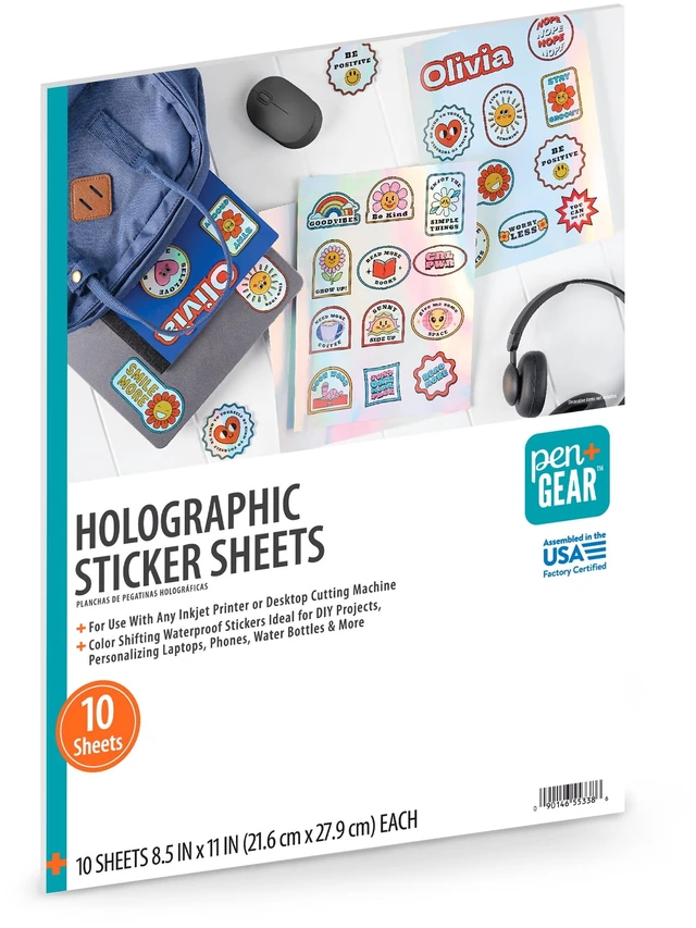 Main image of Pen+Gear Holographic Stickers, 10 Sheets, Silver, 8.5" x 11"