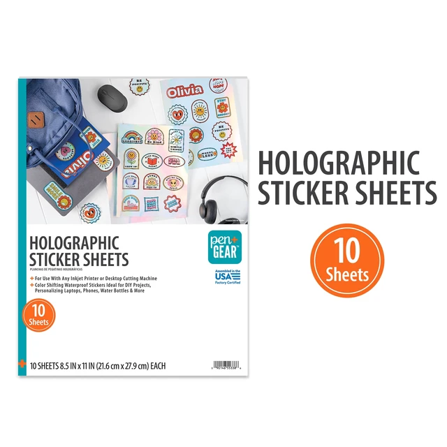 Alt view image 5 of 5 - Pen+Gear Holographic Stickers, 10 Sheets, Silver, 8.5" x 11"