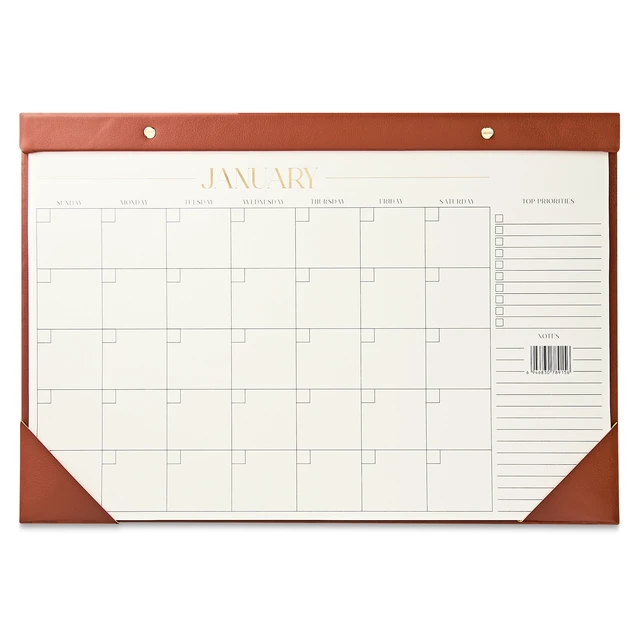 Alt view image 5 of 6 - Pen+Gear 12-Month Undated Simulated Leather Desk Pad Calendar, Medium Cognac Brown, 18.5 x 12.5 Inches