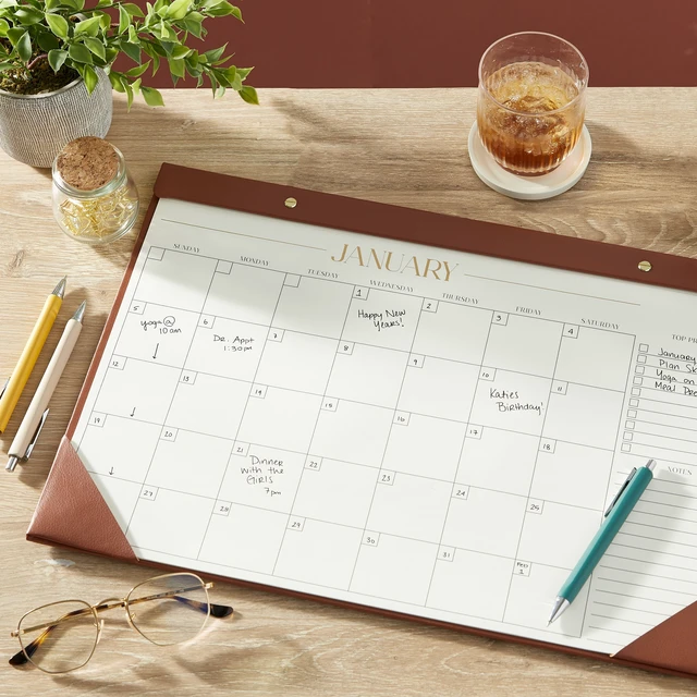 Alt view image 2 of 6 - Pen+Gear 12-Month Undated Simulated Leather Desk Pad Calendar, Medium Cognac Brown, 18.5 x 12.5 Inches