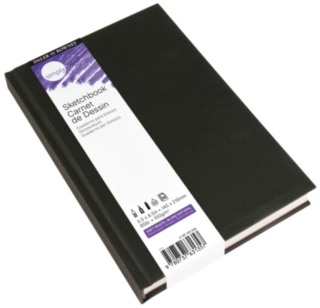 Main image of Daler-Rowney Simply Sketchbook, 5.5"x8.5", 110 Sheets, 100gsm, Hardcover, Soft White Pages, Black