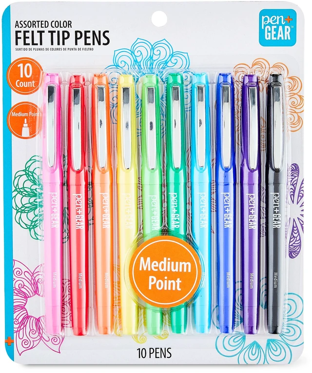 Main image of Pen+Gear Medium Point Felt-Tip Pens, Assorted Colors, 10 Count