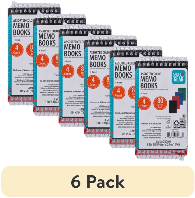 Main image of Pen+Gear Spiral Bound Ruled Paper Memo Book, 3in x 5in, 4 Pack, 80 Sheets Each, 0 Holes