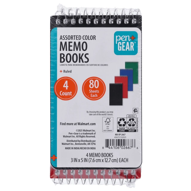 Alt view image 2 of 7 - Pen+Gear Spiral Bound Ruled Paper Memo Book, 3in x 5in, 4 Pack, 80 Sheets Each, 0 Holes