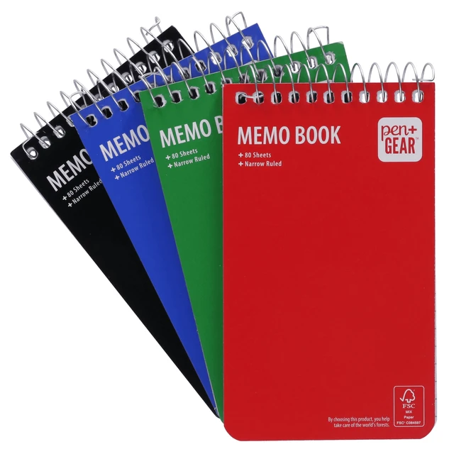 Alt view image 6 of 7 - Pen+Gear Spiral Bound Ruled Paper Memo Book, 3in x 5in, 4 Pack, 80 Sheets Each, 0 Holes