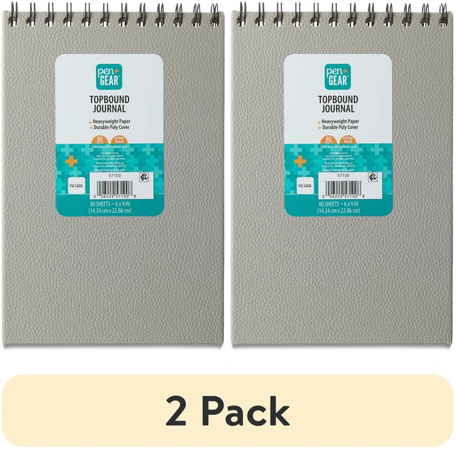 Main image of Pen+Gear Top Spiral Bound Journal 2-Pack, 6x9in, 80 Sheets, College Ruled, Gray