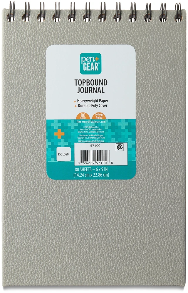 Alt view image 4 of 5 - Pen+Gear Top Spiral Bound Journal 2-Pack, 6x9in, 80 Sheets, College Ruled, Gray