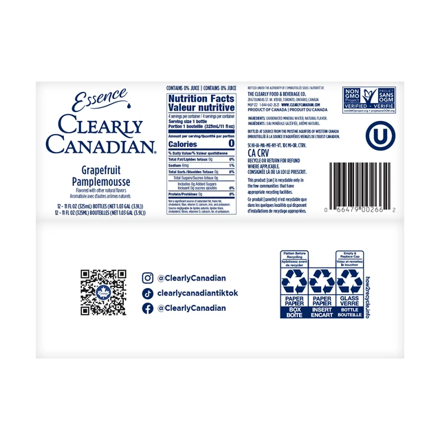 Alt view image 5 of 6 - Clearly Canadian Sparkling Water with Grapefruit Essence, No Allergens