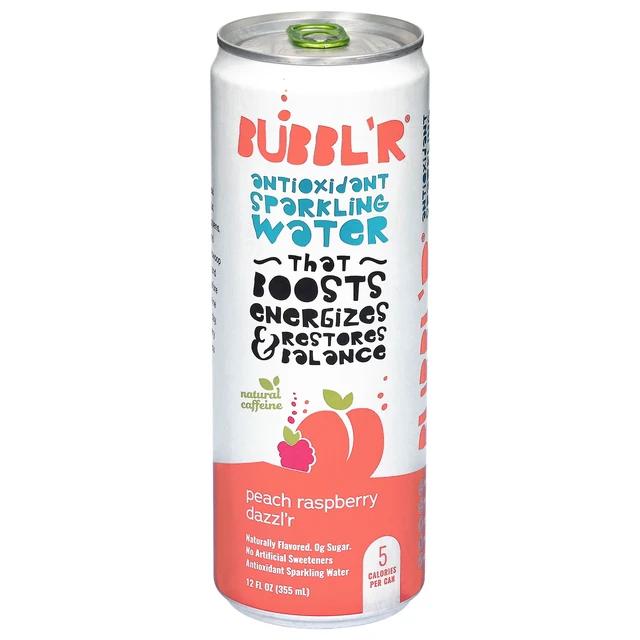 Alt view image 2 of 6 - BUBBL'R Peach Raspberry Dazzl'r Antioxidant Sparkling Water, 12 fl oz, 6 Pack Cans
