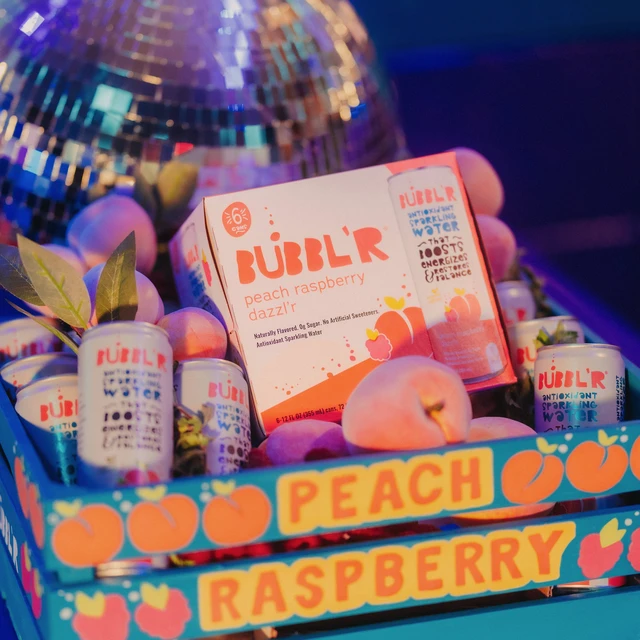 Alt view image 5 of 6 - BUBBL'R Peach Raspberry Dazzl'r Antioxidant Sparkling Water, 12 fl oz, 6 Pack Cans