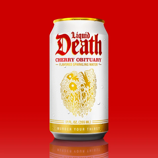 Alt view image 4 of 5 - Liquid Death, Cherry Obituary, Soda-Flavored Sparkling Water, 6-Pack (12 fl oz Cans), Low Sugar, Huge Flavor, No Artificial Sweeteners