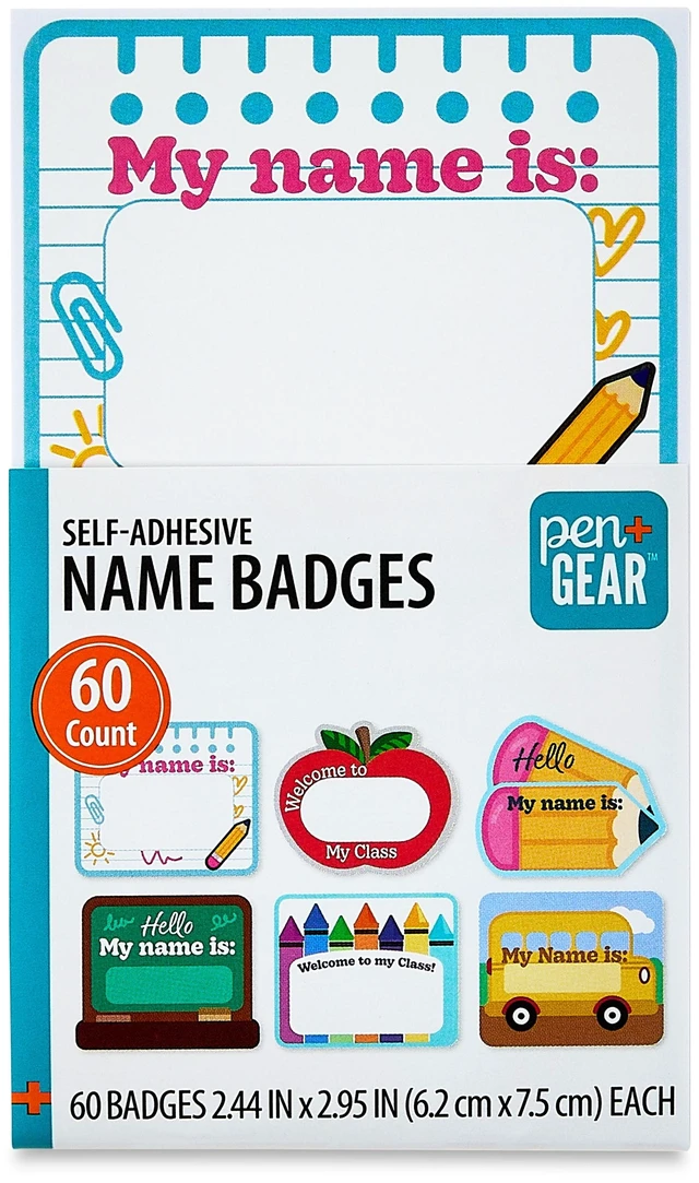 Main image of Pen+Gear Self-Adhesive Name Badge Labels, 2.44in x 2.95in, 60Count, Assorted Colors